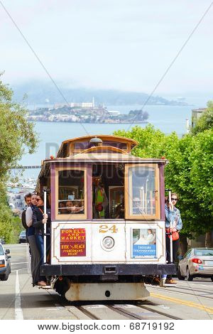 Famous Cable Car At A Steep Street