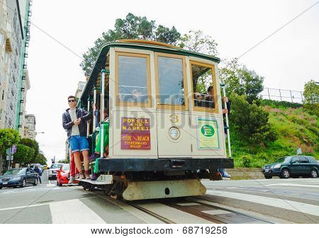 Famous Cable Car At A Steep Street