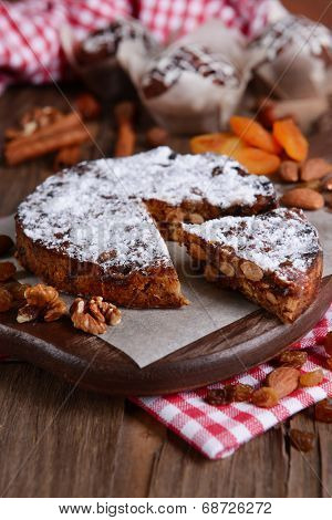 Delicious cake panforte on table close-up