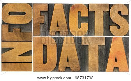 information, data, facts word abstract - isolated text in vintage letterpress wood type printing blocks