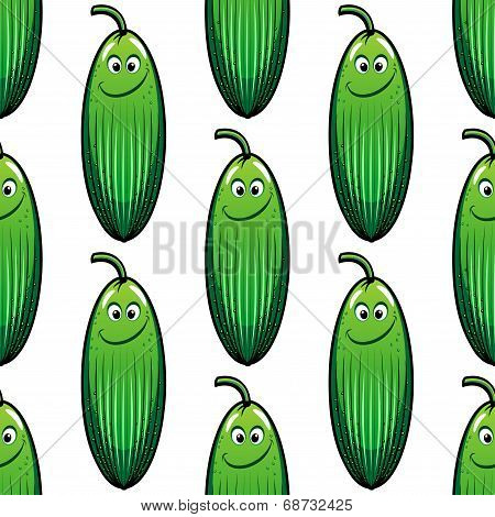 Cute green cucumber in a seamless pattern