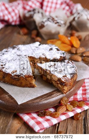 Delicious cake panforte on table close-up