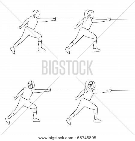 Fencing doodle man and woman