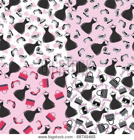Fashion Seamless Pattern.little Black Dress,shoes,hearts