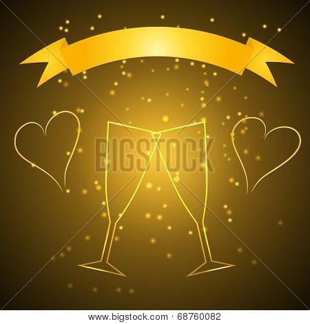 Wedding glasses with ribbon in gold color