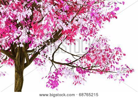 3D Render Image Of Pink Spring Tree Pattern With White Background