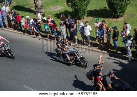 JULY 20: motorcycle parade in the streets at the XXXIII - International Motorcycle Meeting in Faro, Portugal, July 20, 2014 