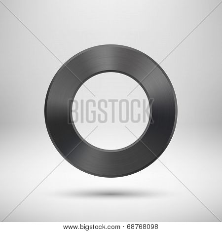 Black Abstract Circle Button With Metal Texture