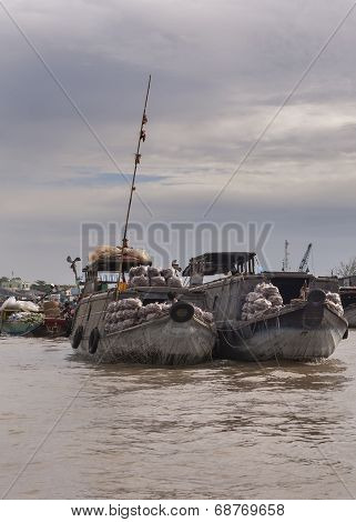 Two Barges Loaded With Tapioca And Jicama.