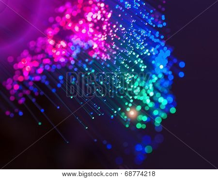 optical fibres dinamic flying from deep on technology background