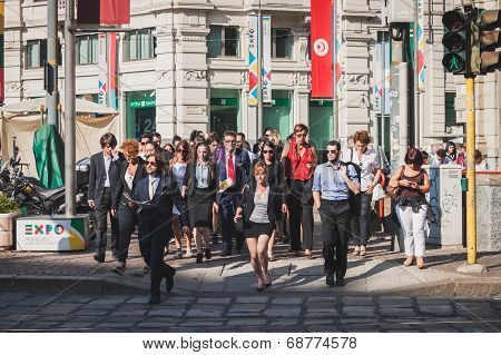 Business People Take Part In A Flash Mob In Milan, Italy