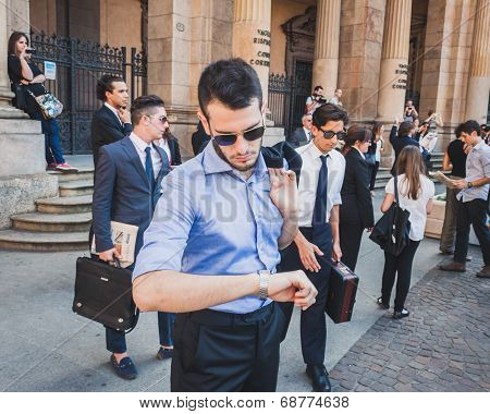 Business People Take Part In A Flash Mob In Milan, Italy