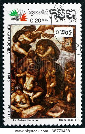 Postage Stamp Cambodia 1985 The Flood, By Michelangelo