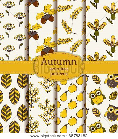 Autumn Seamless Patterns. Vector Set.