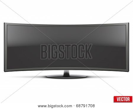 Frontal View Of Big Curved Widescreen Led Or Lcd Tv Monitor