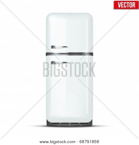 Retro Fridge Refrigerator. Vector Isolated On White Background