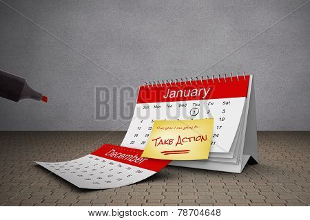 Composite image of new years resolutions on january calendar