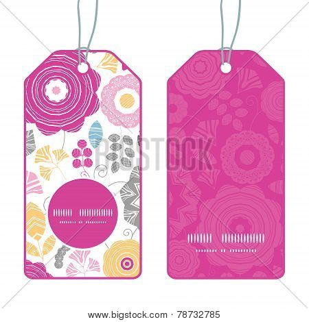 Vector vibrant floral scaterred vertical round frame pattern tags set