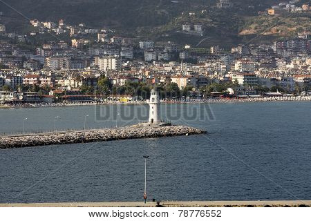 The view from the castle on the Ligthouse. Alanya Turkey