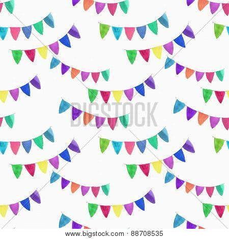 Watercolor seamless pattern with garlands on the white background, aquarelle. Vector illustration.