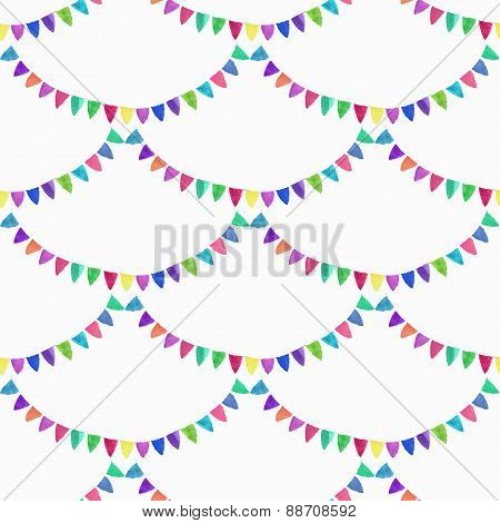 Watercolor seamless pattern with garlands on the white background, aquarelle. Vector illustration.