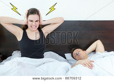 Person Disturbed By Snores Trying To Stop That With Clothespin On Nose