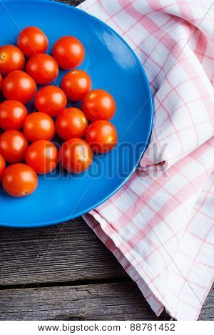 Cherry Tomatoes On Blue Platel