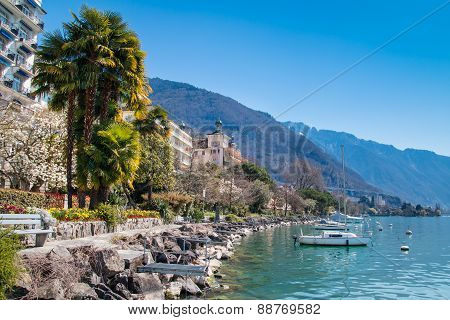 Montreux Riviera Of Lake Geneva In Switzerland