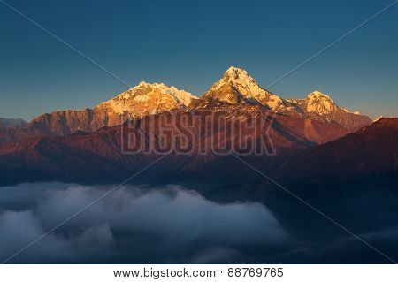 Annapurna I Himalaya Mountains View From Poon Hill 3210M At Sunset