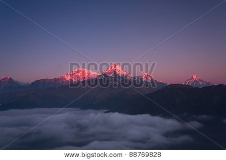 Annapurna I Himalaya Mountains View From Poon Hill 3210M At Sunset