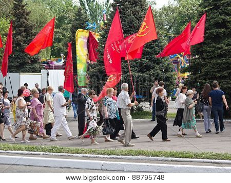 Makeevka, Ukraine - May, 9, 2012: Proponents Of Communist Ideology In A Parade To Celebrate The Anni