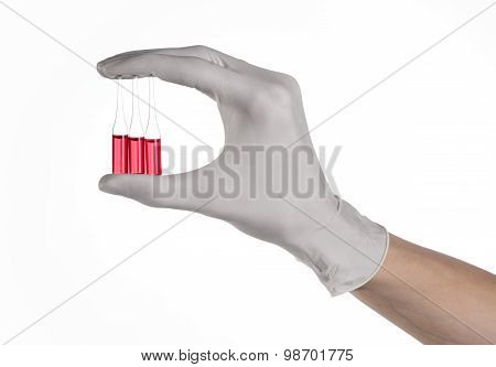 Doctor Hand Holding A Vial, Ampule Red, Vaccine Ampule, Ebola Vaccine, Flu Treatment, White Backgrou