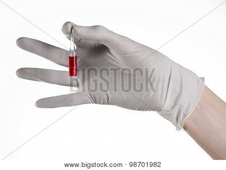Doctor Hand Holding A Vial, Ampule Red, Vaccine Ampule, Ebola Vaccine, Flu Treatment, White Backgrou