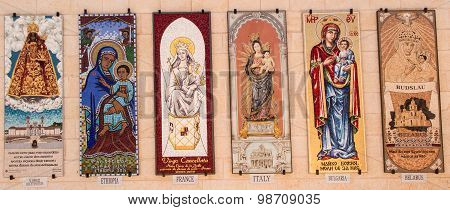 Nazareth, Israel July 8, 2015; A Mosaic Donated By The People Of France, Italy, Bulgaria And Other,