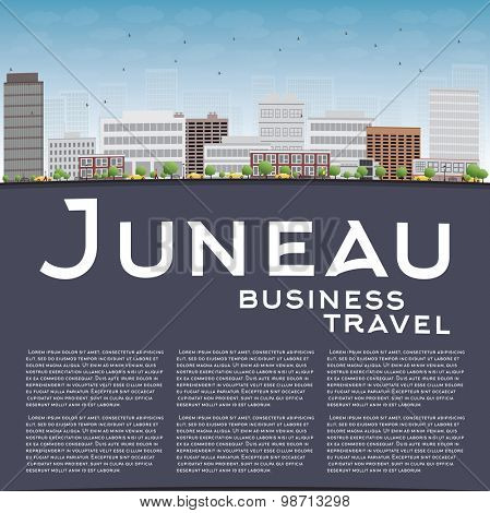 Juneau (Alaska) Skyline with Grey Building and Blue Sky. Business travel concept. Vector Illustration