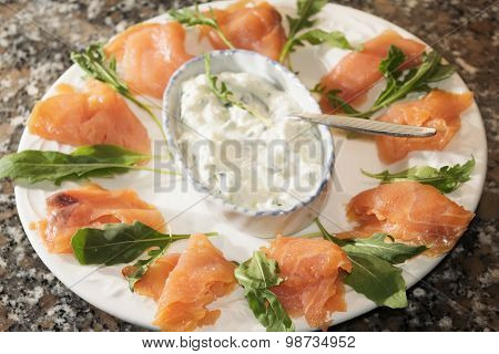 Starter Of Smoked Salmon With Cream Cheese