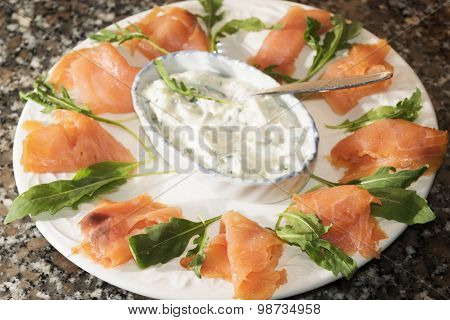 Starter Of Smoked Salmon With Cream Cheese