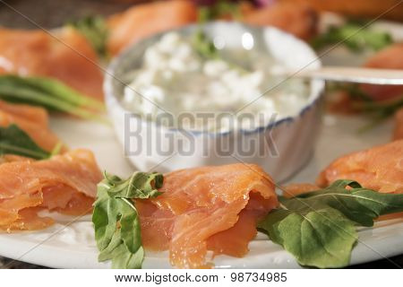Starter Of Smoked Salmon With Cream Cheese