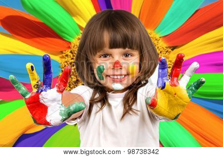 Little Beautiful Girl And Paint