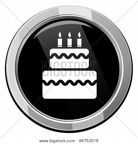 Birthday Cake Black Round Icon.
