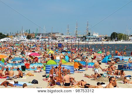 Crowded Public Beach In Gdynia On Baltic Sea