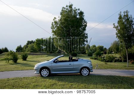 Subotica, Serbia, July 23, 2015: Photo Shooting Of A Convertible Peugeot 206 Cc Car, With Roof Down