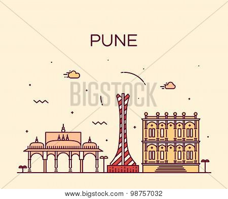 Pune skyline trendy vector illustration linear