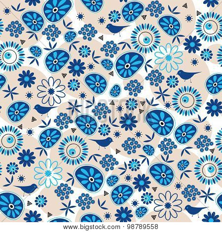 Seamless Floral Pattern With Birds.