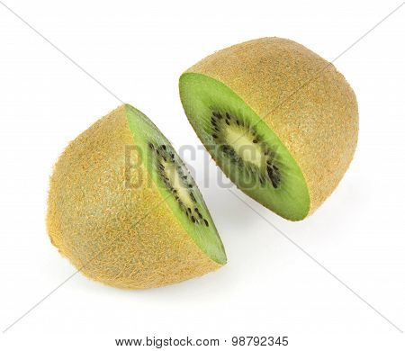 Kiwi fruit cut in half isolated on white background