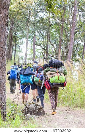 ChiangDao, Chaingmai, Thailand. - January 28, 2017 : People walking or hiking in the Mountain at Doi Luang Chiang Dao, Chaingmai, Thailand.