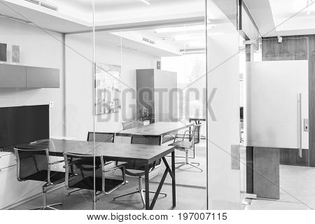 Archtectural interior of modern corporate business office.
