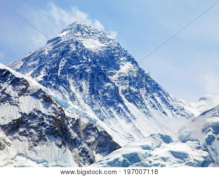 View of top of Mount Everest with clouds from Kala Patthar way to mount Everest base camp khumbu valley nepalese himalayas - Nepal