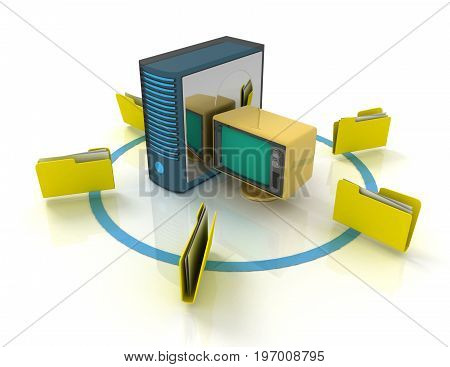 3D Rendering Of Server With File Folder. 3D Rendered Illustration
