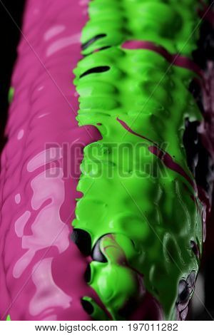 Corn With Pouring Green And Purple Paint Background, Macro Closeup.texture.abstract